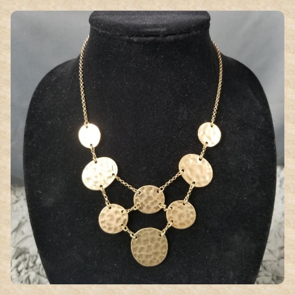 Matte Hammared Disc Statement Necklace